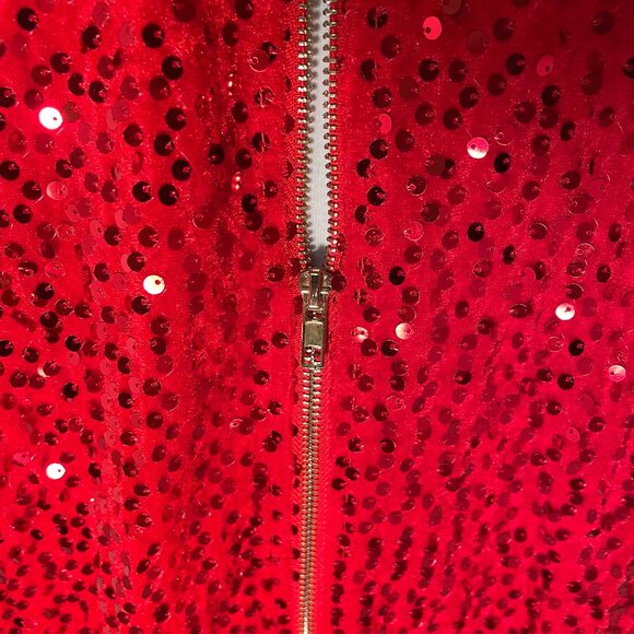 IN'VOLAND NWT Red Sequin Jacket Long Sleeve Knit Band Full Zipper Size 20W - Picture 2 of 9